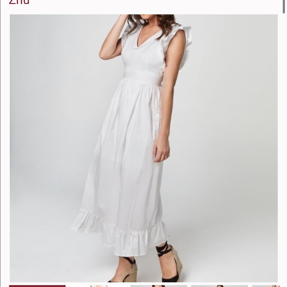Zhu White Ruffle Midi Dress small NEW